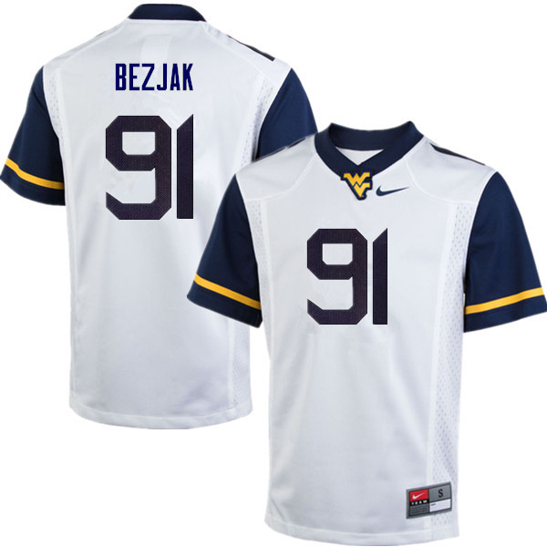 NCAA Men's Matt Bezjak West Virginia Mountaineers White #91 Nike Stitched Football College Authentic Jersey XU23S47CH